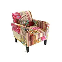 versa pink patchwork fauteuil pour salon, chambre ou salle à manger, canapé confortable et différent, avec accoudoirs, dimensions (h x l x l) 71 x 77 x 65 cm, coton et bois, couleur: rose