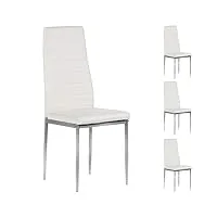 idimex lot de 4 chaises de salle à manger nathalie piètement métallique couleur aluminium revêtement synthétique blanc