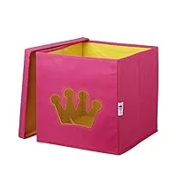 love it store it - cube de rangement avec couvercle - en tissu - pliable - renforcement carton - boite rangement pour chambre enfant- 30x30x30cm - rose motif couronne