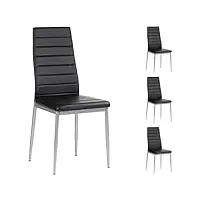 idimex lot de 4 chaises de salle à manger nathalie piètement métallique couleur aluminium revêtement synthétique noir