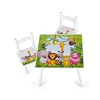 leomark table et 2 chaises table pour enfants petit bureau couleur blanc avec motif jungle animaux dimensions: l 60 x l 60 x h 42 durable, multiusage et facile à installer