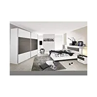 rauch chambre à coucher avec lit (surface de couchage 160 x 200 cm), 2 tables de chevet et armoire à portes coulissantes blanc/gris lave dimensions (l x h x p) 226 x 210 x 62 cm