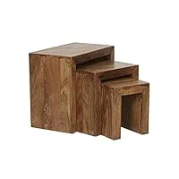 finebuy tables gigognes ensemble trois pièces bois massif sheesham 45 x 50 x 30 cm table de salon | table d'appoint style maison de campagne | meubles en bois table basse | table en bois massif