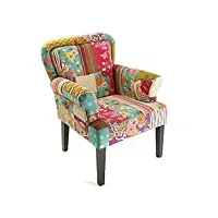 versa pink patchwork fauteuil pour salon, chambre ou salle à manger, canapé confortable et différent, avec accoudoirs, dimensions (h x l x l) 89 x 71 x 72 cm, coton et bois, couleur: rose