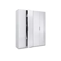 penderie 4 portes, armoire, finition blanc brillant, dimensions : 180 cm (l) x 200 cm (h) x 52 cm (p)
