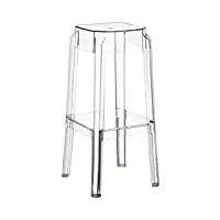 tabouret de bar fox en plastique résistant - tabouret de comptoir stable et léger (2 kg) - hauteur 75 cm - chaise haute de cuisine empilable, couleur:transparent