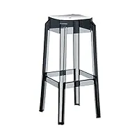 tabouret de bar fox en plastique résistant - tabouret de comptoir stable et léger (2 kg) - hauteur 75 cm - chaise haute de cuisine empilable, couleur:noir