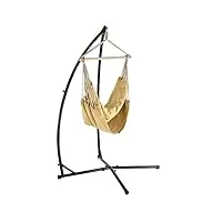 casa.pro siège suspendu fauteuil suspendu chaise hamac avec cadre coton polyester métal fritté beige et noir 100 x 100 cm