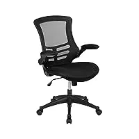 flash furniture chaise de bureau avec dossier moyen – fauteuil de bureau ergonomique avec accoudoirs rabattables et tissu résille – pour télétravail ou bureau – noir