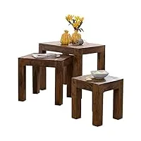 finebuy tables gigognes ensemble trois pièces bois massif sheesham 50 x 45 x 36 cm table de salon | table d'appoint style maison de campagne | meubles en bois table basse | table en bois massif