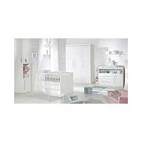 roba chambre bébé complète maren - lit Évolutif 70 x 140 cm + commode à langer + armoire 3 portes - blanc
