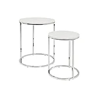 haku möbel set de 2 tables d'appoint, mdf, blanc chromé, Ø 30 x h 40 cm /Ø 40 x h 50 cm