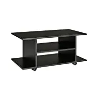 homcom meuble tv mobile table basse à roulettes en bois noir