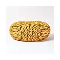 homescapes pouf rond tressé en coton, grand pouf tricot coloris jaune moutarde, 70x23 cm