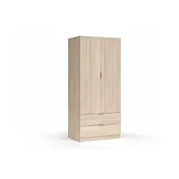 loungitude - armoire penderie 2 portes + 2 tiroirs l81 x h180 x p52 cm - chêne f00531501012