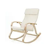 songmics fauteuil Ã€ bascule en bois de bouleau, chaise berçante, avec oreiller, housse en coton, capacité de charge 120 kg, beige lyy30m