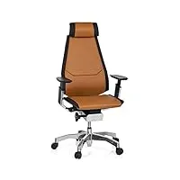 hjh office chaise de bureau ergonomique genidia pro fauteuil de bureau avec support lombaire et accoudoir réglable, cuir marron clair 652854