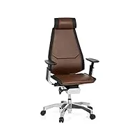 hjh office chaise de bureau ergonomique genidia pro fauteuil de bureau avec support lombaire et accoudoir réglable, cuir marron 652855