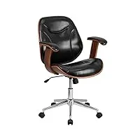 flash meubles mid-back cuir executive chaise de bureau pivotante en bois avec bras, métal, noir, 63.5 x 58.42 x 43.18 cm