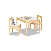 pinolino ensemble table et chaises pour enfants olaf'; 3 pièces, en bois, 2 chaises et 1 table, pour enfants à partir de 2 ans, vernis clair et décor uni, blanc