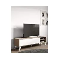 symbiosis prism meuble tv, chêne naturel et blanc 165x40x43,2 cm