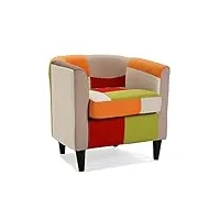 versa red patchwork fauteuil pour salon, chambre ou salle à manger, canapé confortable et différent, avec accoudoirs, dimensions (h x l x l) 56 x 62 x 64 cm, coton et bois, couleur: rouge