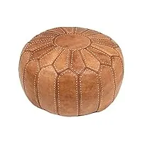essence of morocco pouf en cuir marocain couleur naturelle repose-pied pouffe rond fait main version housse non rembourrée