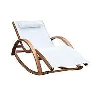 outsunny chaise longue fauteuil berçant à bascule transat bain de soleil rocking chair en bois charge 120 kg blanc