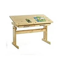 idimex bureau enfant écolier junior olivia table à dessin réglable en hauteur et pupitre inclinable avec 2 tiroirs en pin massif vernis naturel