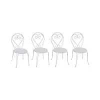 vente-unique - lot de 4 chaises de jardin empilables en métal façon fer forgé - blanc - guermantes de mylia