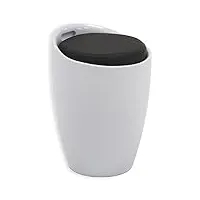 idimex tabouret daniel pouf rond coffre de rangement panier à linge siège avec assise rembourrée, structure en plastique blanc et revêtement synthétique noir