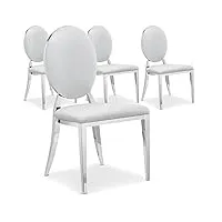 menzzo chaises inox cuisine ou salle manger |chaise scandinave lot 4|pied metal | chaise medaillon blanche | chaise table a manger | sofia | dimensions : l45 x p47 x h90 cm