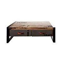table basse industrielle 115x60cm - bois massif de manguier brut - fer et bois imprimé - factory #128