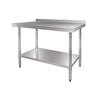 vogue table en acier inoxydable avec rebord 600 mm, acier inoxydable poli, montage facile, 90x60x70 cm, 1 étagère, meuble de cuisine professionnelle, gj505