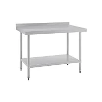 vogue table en acier inoxydable avec rebord avec dosseret 1200 mm, acier inoxydable poli, montage facile, 90x120x70 cm, 1 étagère, meuble de cuisine professionnelle, gj507