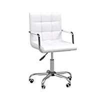 homcom chaise de bureau fauteuil manager pivotant hauteur réglable revêtement synthétique capitonné blanc