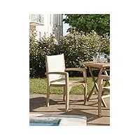 macabane harris - ensemble de 2 fauteuils de jardin en bois teck - dossier et assise couleur en textilène ivoire