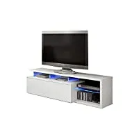 loungitude - meuble tv led 1 porte et 4 niches l150 cm - blanc brillant