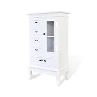 vidaxl armoire avec 5 tiroirs et 2 Étagères, meuble de rangement avec porte et boutons, organisateur de maison bureau salon chambre à coucher, blanc