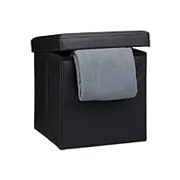 relaxdays pouf pliant chaise de rangement robuste et repose-pieds pratique, boîte de rangement en similicuir avec couvercle amovible,38 x 38 x 38 cm, noir