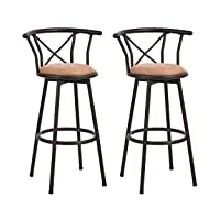 meuble cosy lot de 2 chaises de bar pivotant sur 360°, tabourets hauts vintage, avec dossier et repose-pieds, siège de 77 cm de haut, style industriel, marron rustique et noir