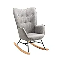 meuble cosy fauteuil à bascule style rocking chair - style scandinave - tissu gris clair - pieds en véritable bois de hêtre - 68x 85x96cm , gris tissu /gris tissu