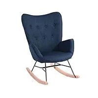 meuble cosy fauteuil à bascule style rocking chair - style scandinave - tissu bleu marine - pieds en véritable bois de hêtre , bleu tissu /bleu foncé tissu