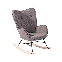 meuble cosy fauteuil à bascule style rocking chair - style scandinave - tissu gris - pieds en véritable bois de hêtre , gris foncé tissu /gris foncé tissu