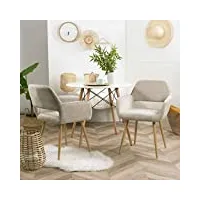 meuble cosy lot de 2 chaises de salle à manger scandinave fauteuil assise rembourrée en tissu pieds en métal pour cuisine salon chambre bureau, brune, beige