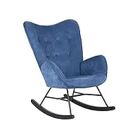 meuble cosy fauteuil à bascule chaise loisir et repos tissus bleu pour le salon salle à manger pieds e' bois métal epping kd blue, bleu tissu /68x87x98cm