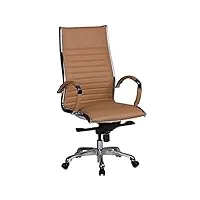 finebuy chaise de bureau design cuir véritable caramel fauteuil bureau ergonomique | chaise pivotante confortable avec accoudoir | siege pc 120 kg