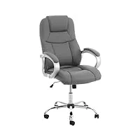 clp fauteuil de bureau xl apoll hauteur réglable rembourré revêtement similicuir i chaise de bureau ergonomique i accoudoirs i max. 150 kg i couleur: gris