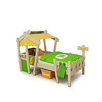 wickey crazy candy - lit cabane enfant, design boutique sucrée, bois massif, bâche de fantaisie lavable - lit ludique pour chambre d'enfants - jaune-vert pomme