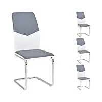 idimex lot de 4 chaises de salle à manger leona piètement chromé revêtement synthétique bicolore blanc et gris
